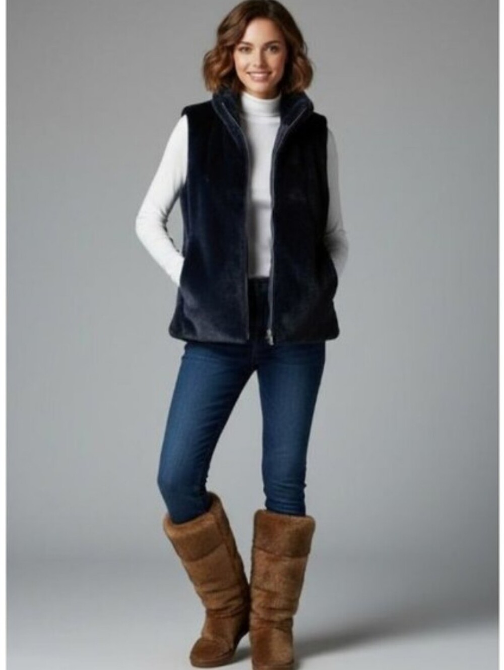 J. Crew Faux Fur Vest - Midnight Blue